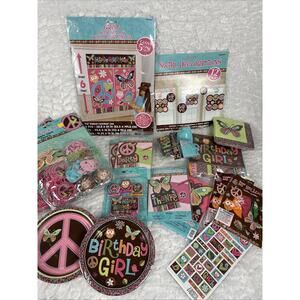 Hippie Chick Peace Owl Pink Brown Retro Birthday Party Kit Decorations Favors 16